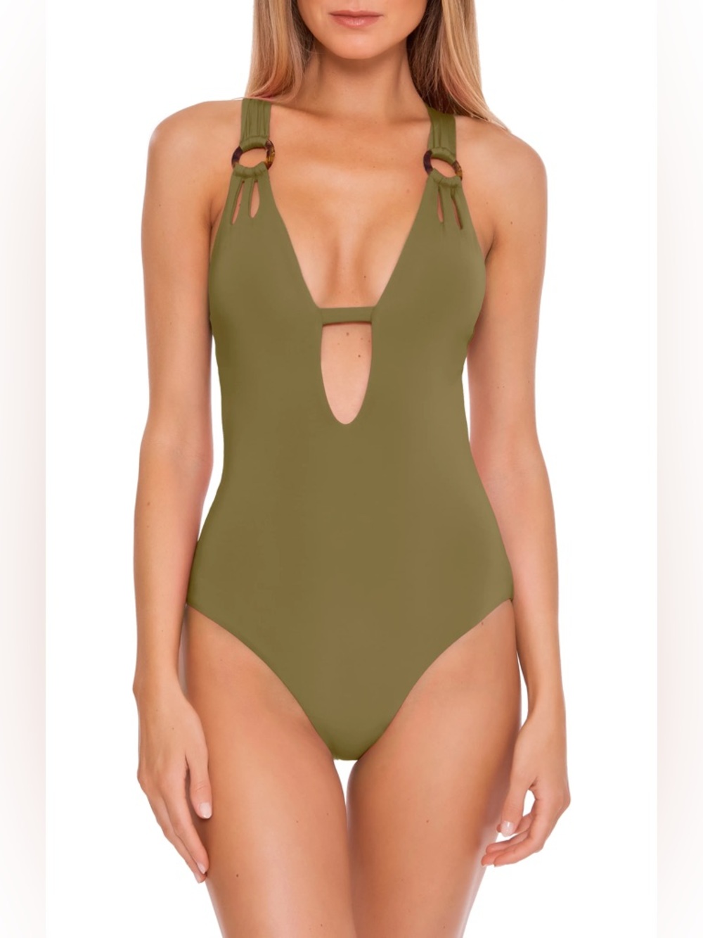 BECCA Color Code Skylar Plunge One-Piece Seaweed Size L 305212